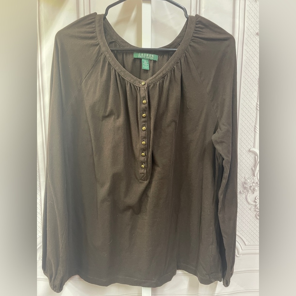 Lauren Ralph Lauren Vintage Dark Brown Blouse with Gold Buttons XL
